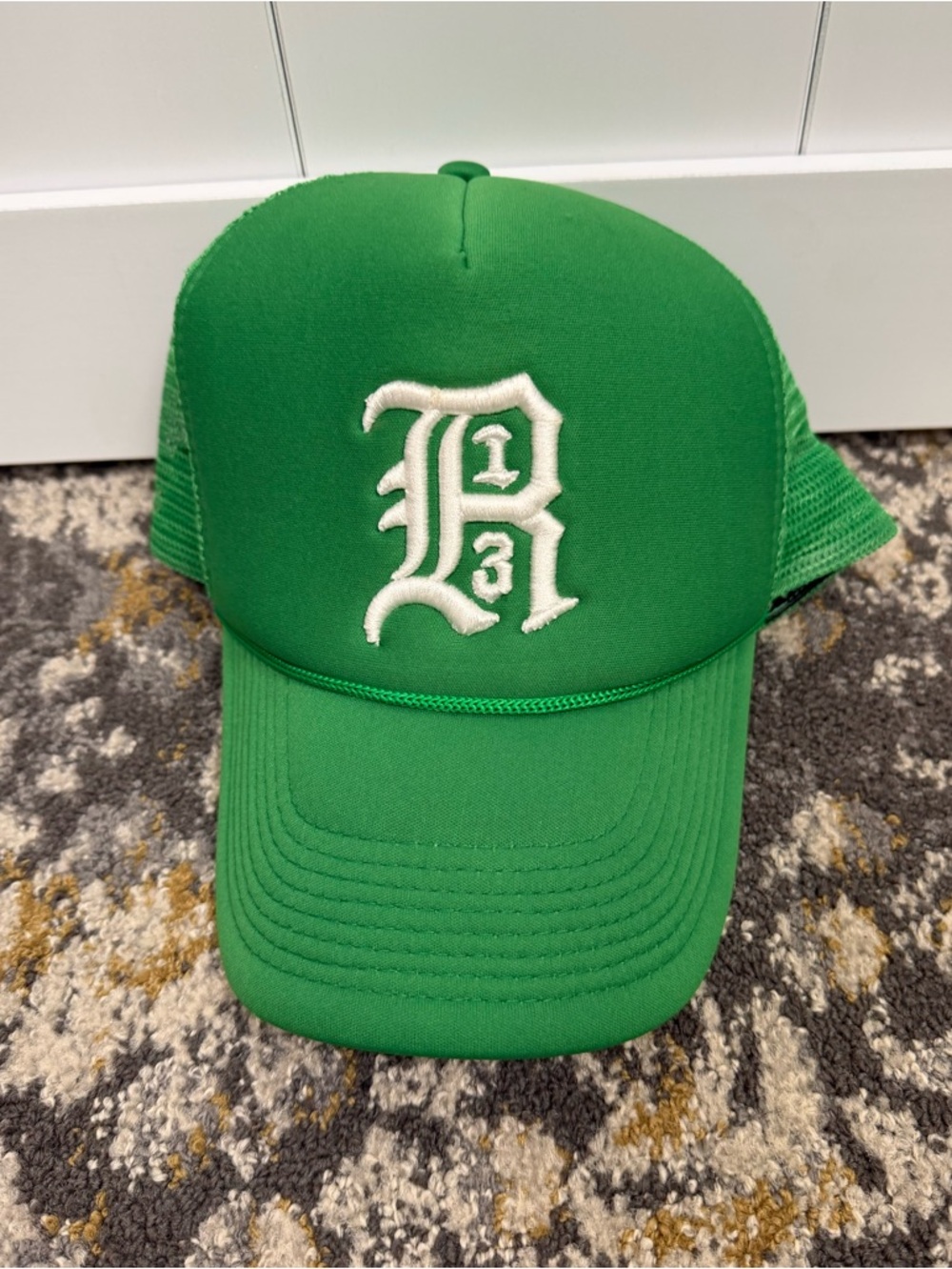 R 13 Green Trucker Hat with White Embroidered Logo